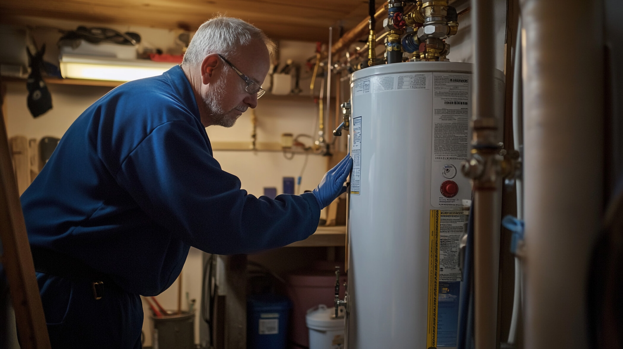 plumbing technician installing water heater